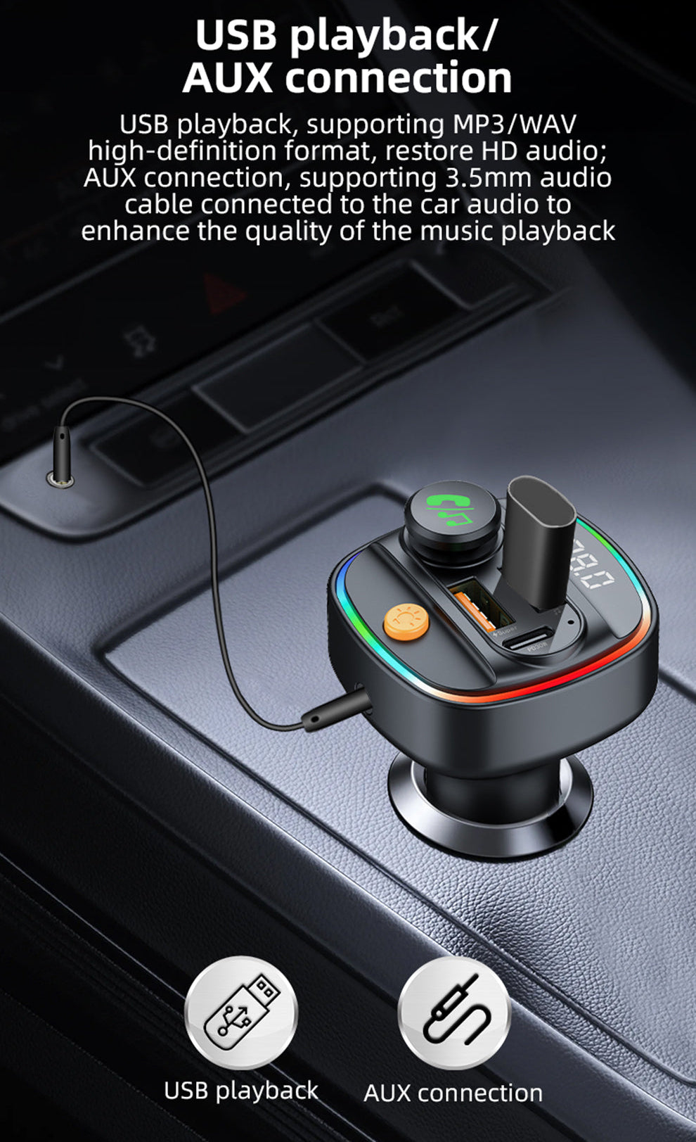 Bluetooth FM Transmitter fürs Auto mit 30W Schnellladen