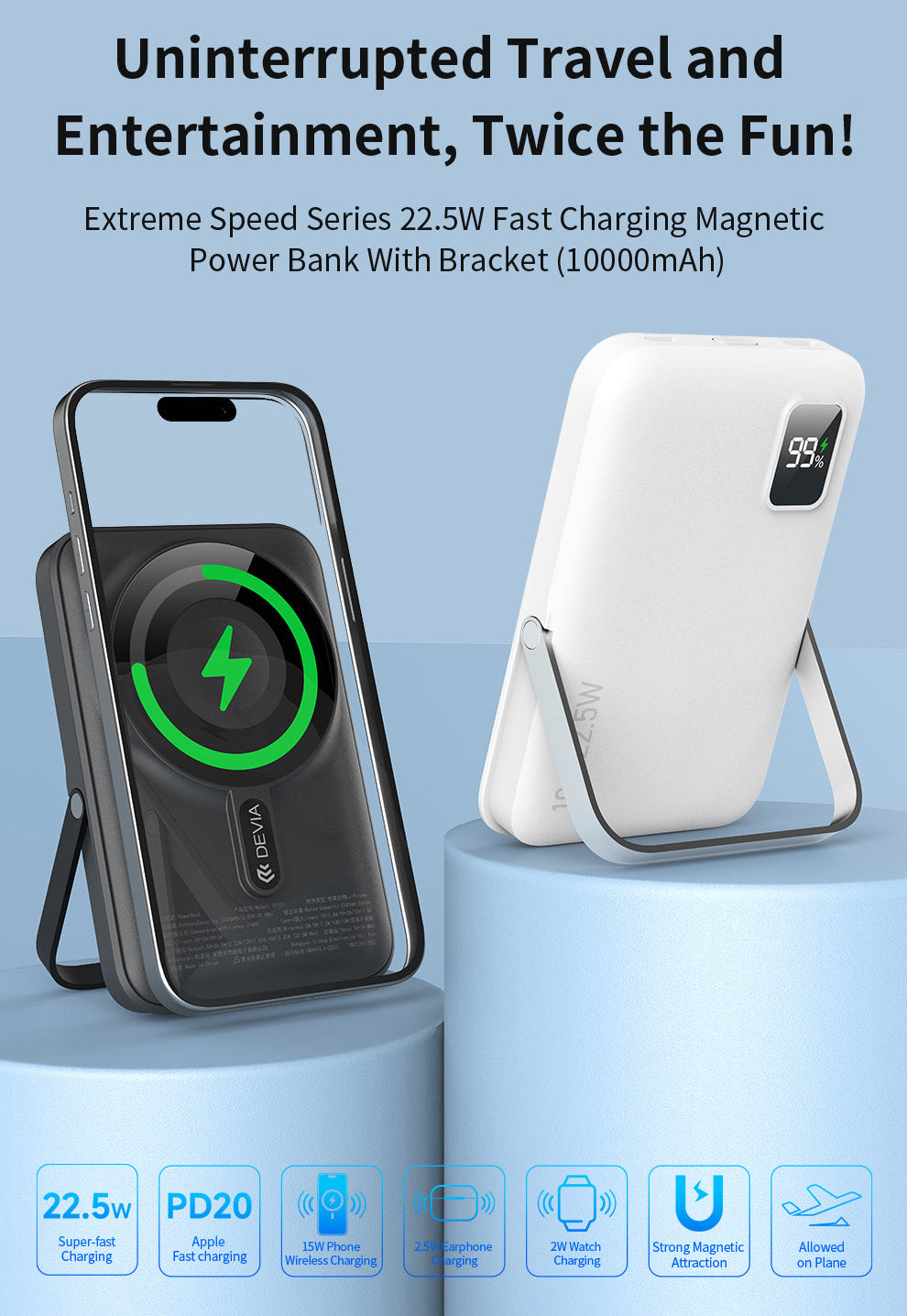 Magnetische Powerbank 10.000 mAh mit Standfunktion in weiß