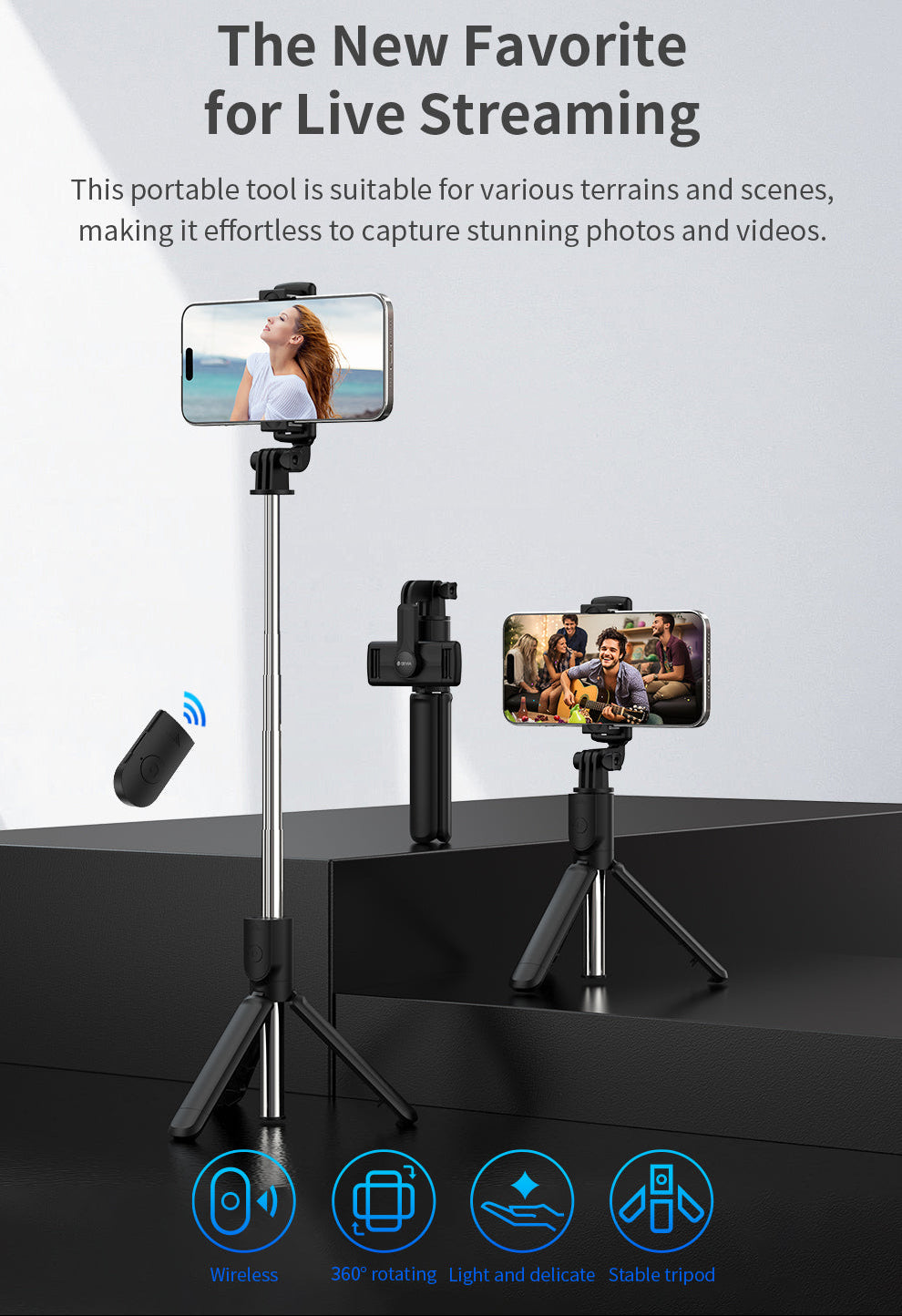Selfie Stick mit Stativ und Bluetooth Fernbedienung
