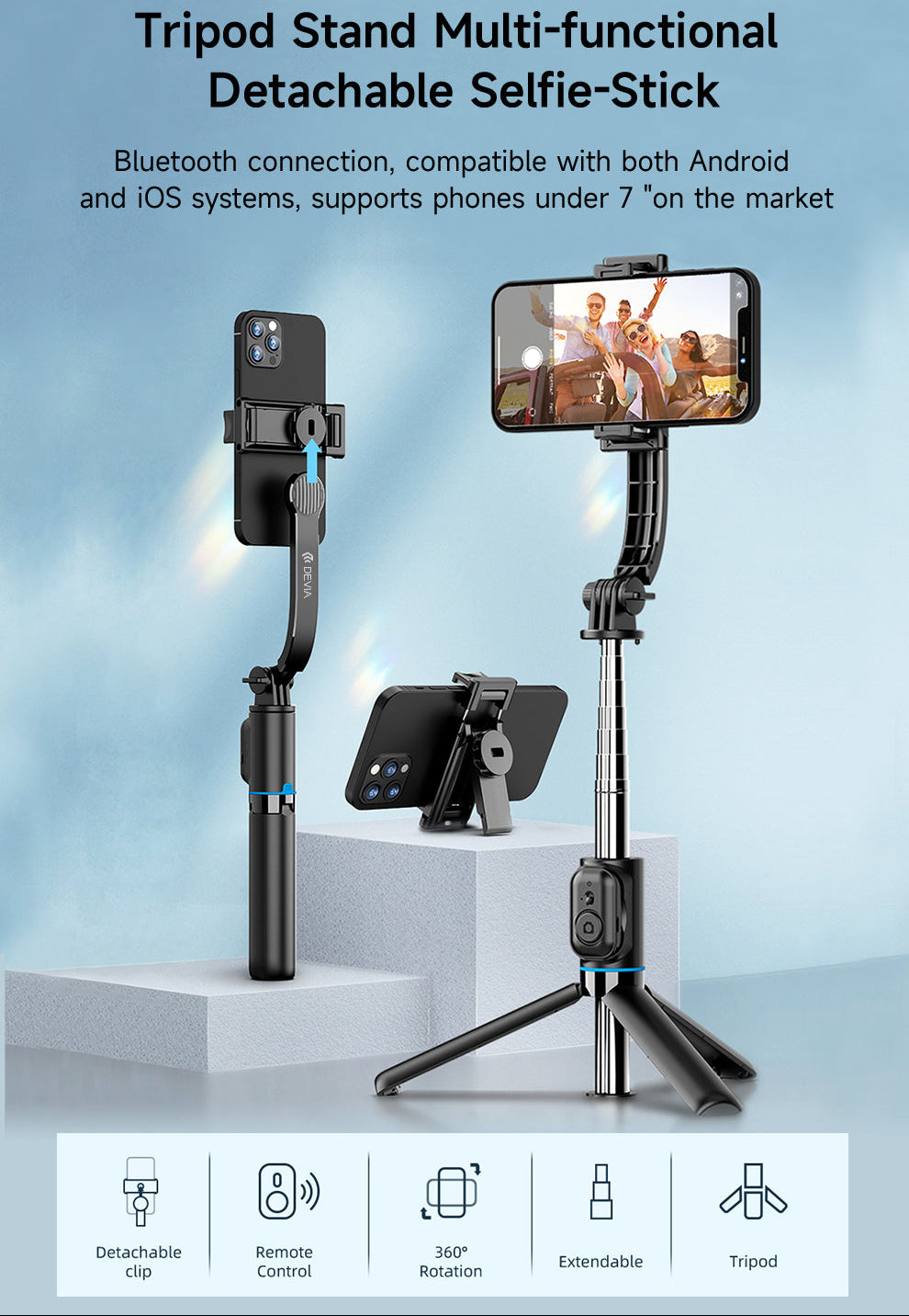 Multifunktionaler Selfie Stick mit Stativ und Fernbedienung
