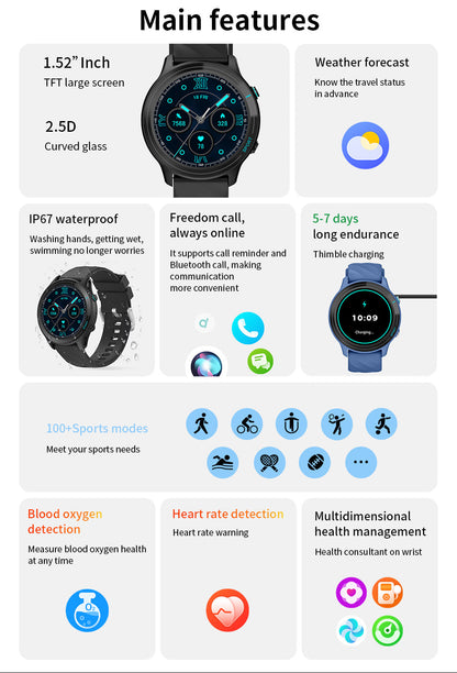 Smartwatch WT3 mit 1,52″ Display und Telefonfunktion