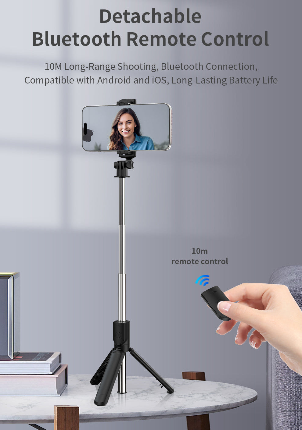 Selfie Stick mit Stativ und Bluetooth Fernbedienung