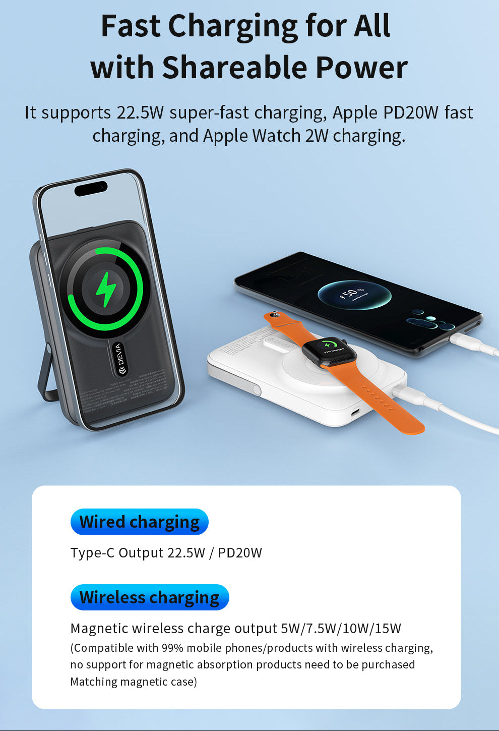 Magnetische Powerbank 10.000 mAh mit Standfunktion in weiß