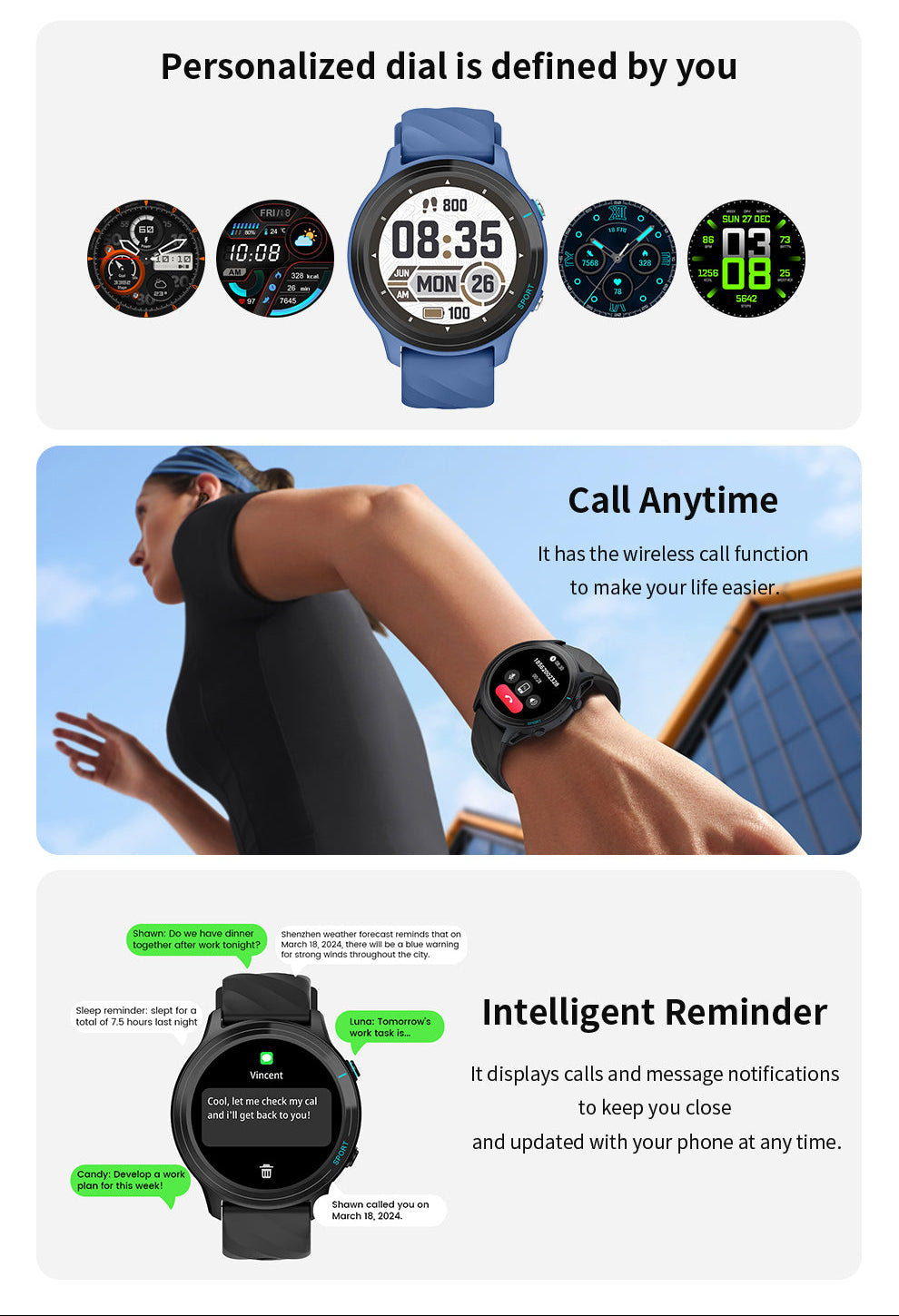 Smartwatch WT3 mit 1,52″ Display und Telefonfunktion