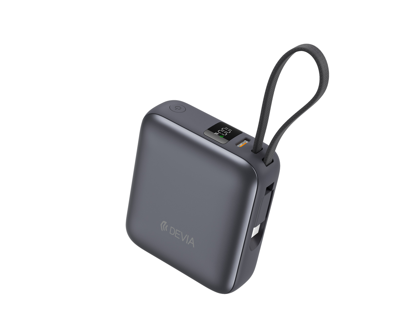 Schwarze Mini Powerbank 10.000 mAh mit 35W Schnellladen und USB C Kabel