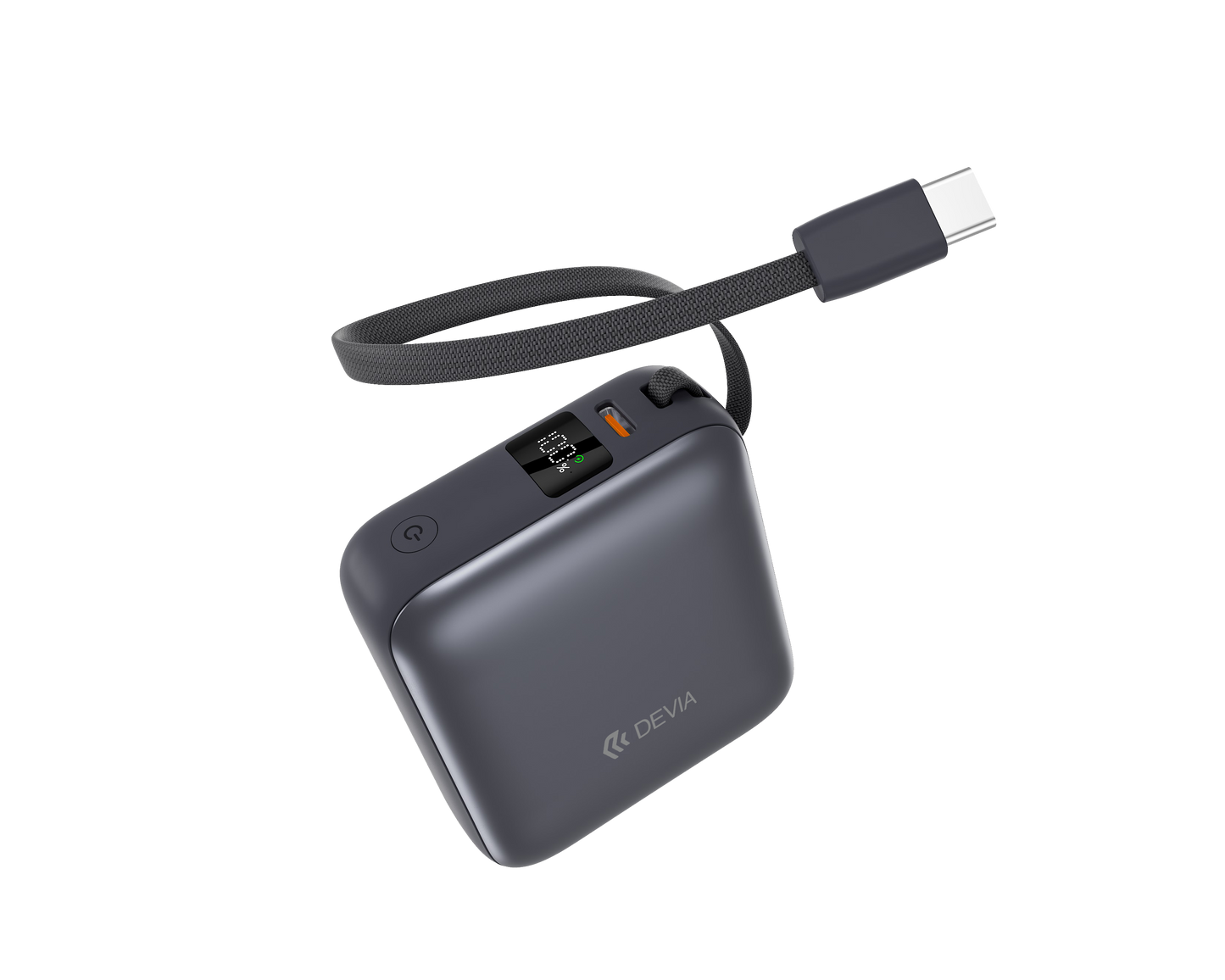 Schwarze Mini Powerbank 10.000 mAh mit 35W Schnellladen und USB C Kabel