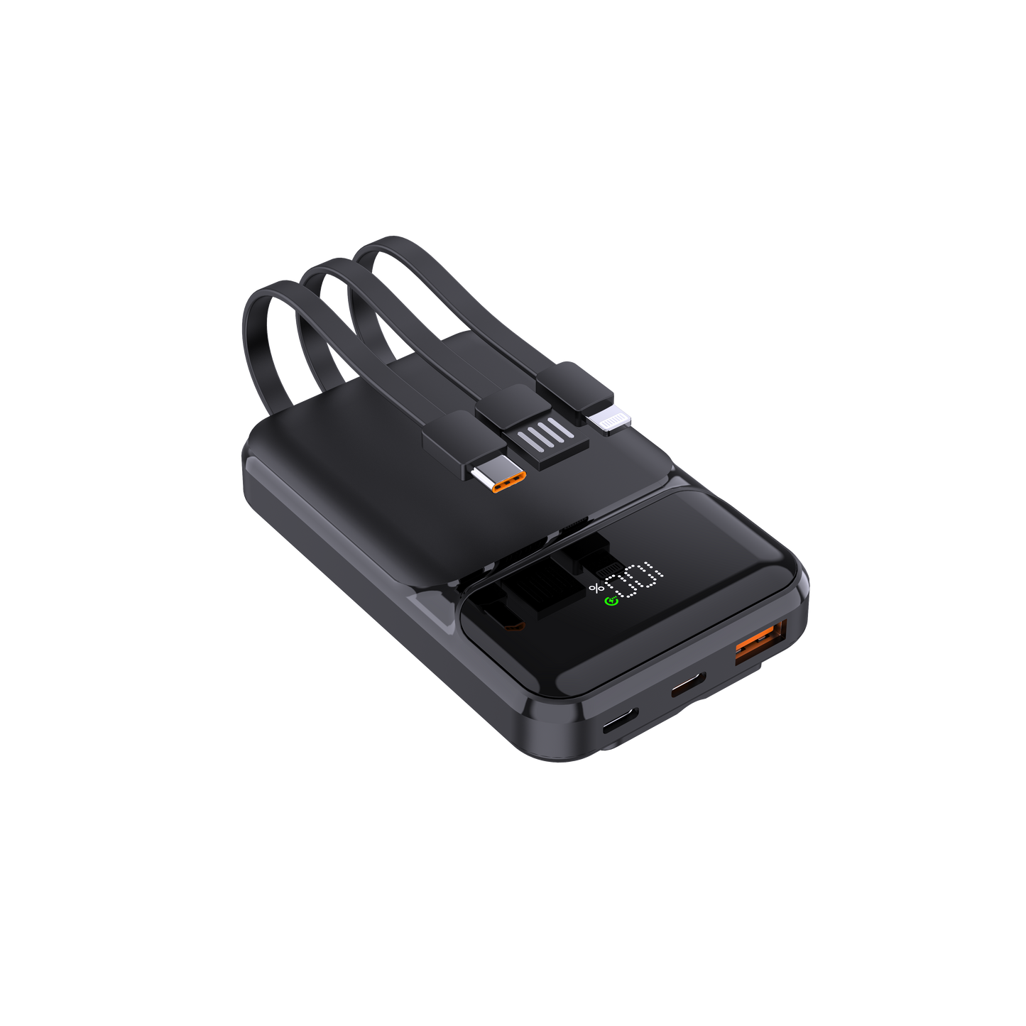 Powerbank mit integriertem Kabel (gravierbar)