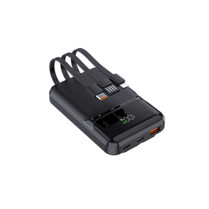 Powerbank mit integriertem Kabel (gravierbar)