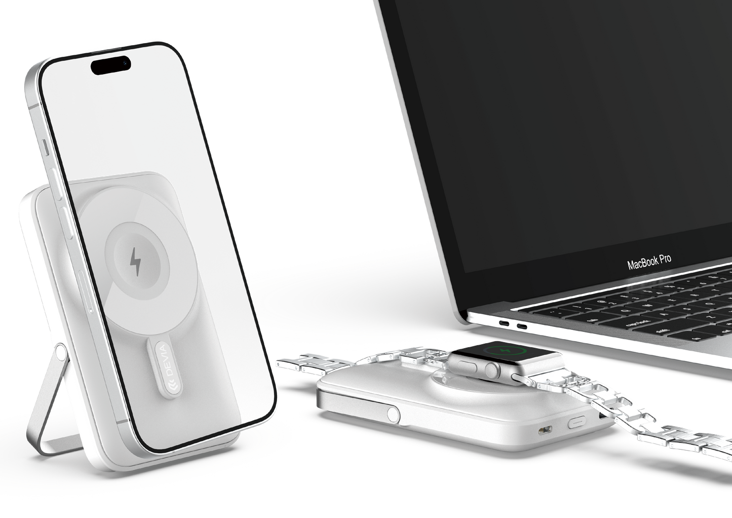 Magnetische Powerbank 10.000 mAh mit Standfunktion in weiß