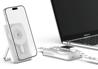 Magnetische Powerbank 10.000 mAh mit Standfunktion in weiß
