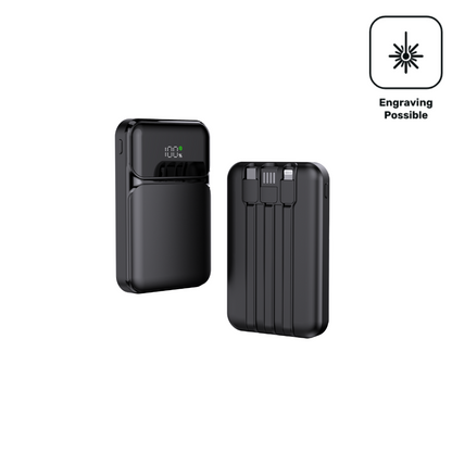 Powerbank mit integriertem Kabel (gravierbar)