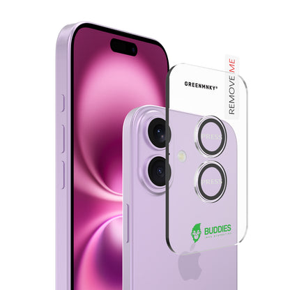 Greenmnky Buddies Kameraschutzlinsen Montage auf iPhone 17 lavendel mit Applikator