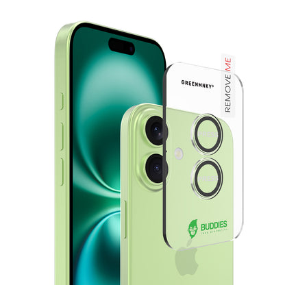 Greenmnky Buddies Kameraschutzlinsen Montage auf iPhone 17 salbei mit Applikator