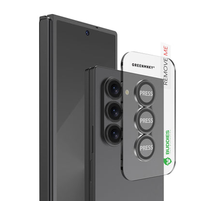 Greenmnky Buddies Kameraschutzlinsen Montage auf Galaxy Z Fold 6 schwarz mit Applikator