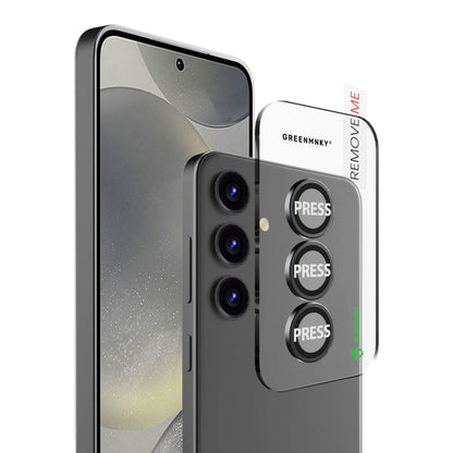 Greenmnky Buddies Kameraschutzlinsen Montage auf Galaxy S25 Plus schwarz mit Applikator