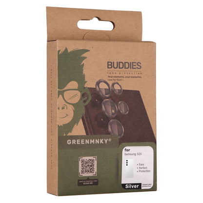 Nachhaltige Verpackung der Greenmnky Buddies Kameraschutzlinsen für Galaxy S25 Plus silber