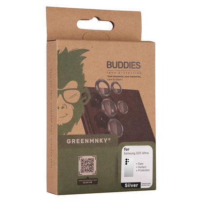 Nachhaltige Verpackung der Greenmnky Buddies Kameraschutzlinsen für Galaxy S25 Ultra silber