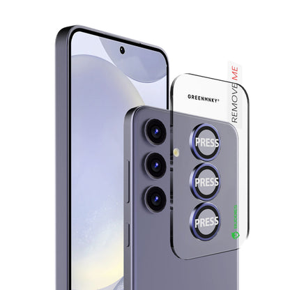 Greenmnky Buddies Kameraschutzlinsen Montage auf Galaxy S24 Plus violet mit Applikator