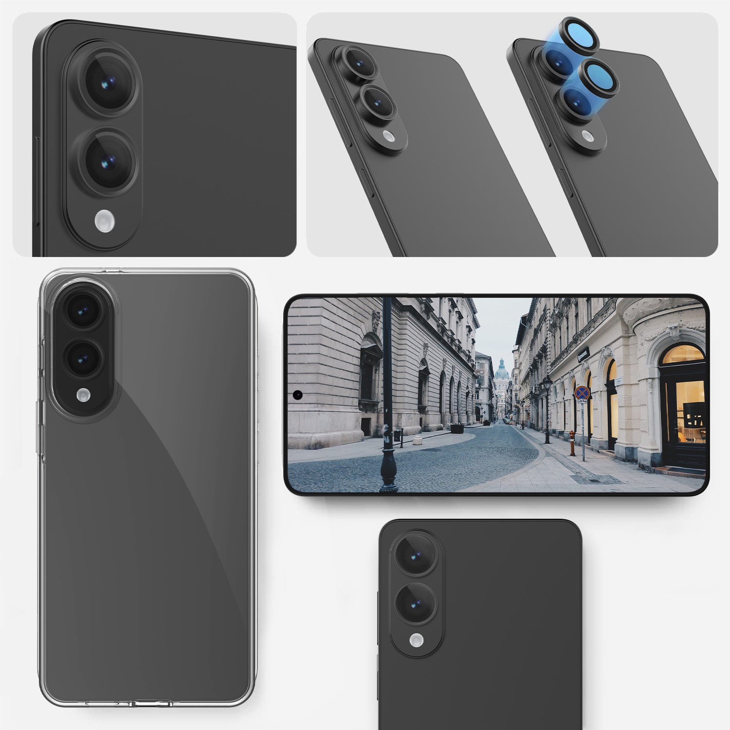 Ansicht der installierten Greenmnky Buddies Kameraschutzlinsen auf Galaxy S25 Edge in schwarz