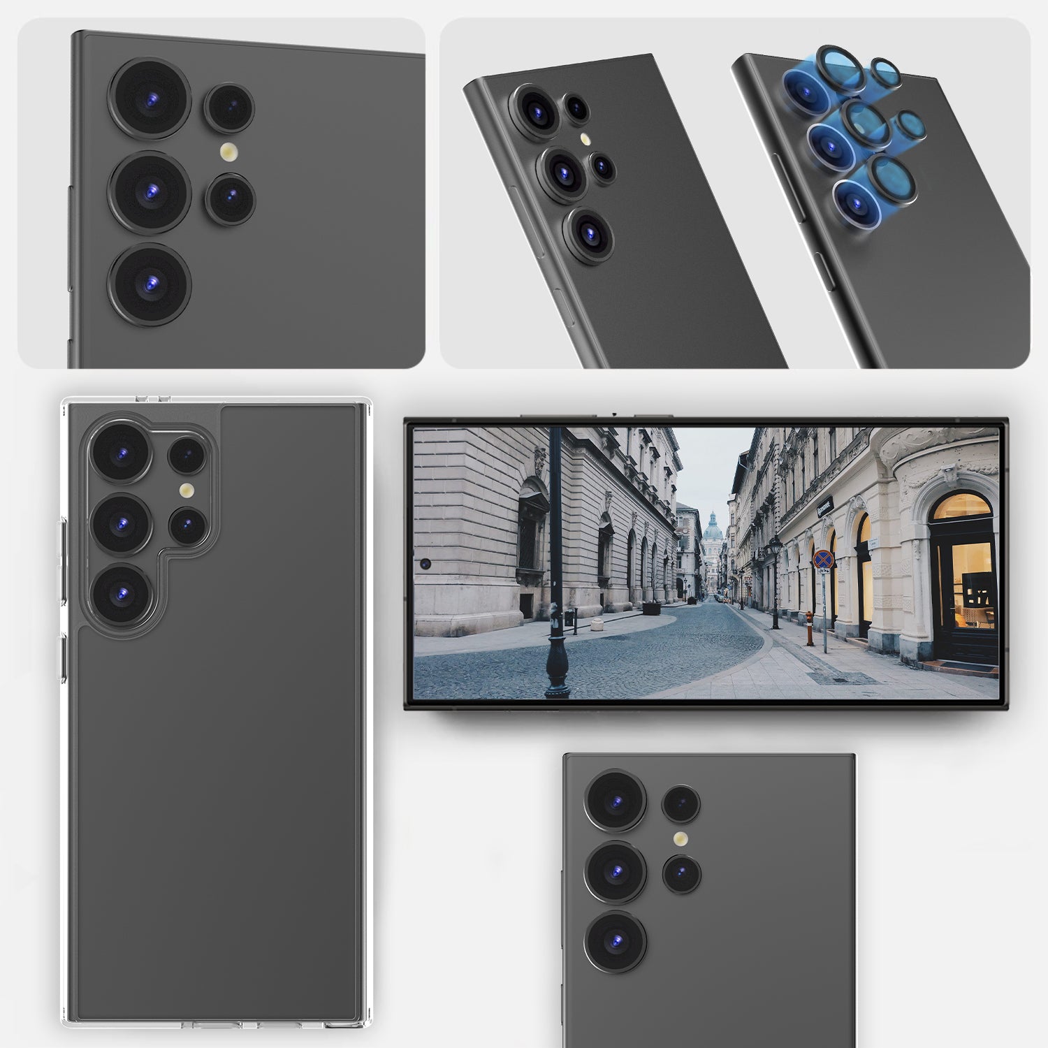 Ansicht der installierten Greenmnky Buddies Kameraschutzlinsen auf Galaxy S25 Ultra in silber