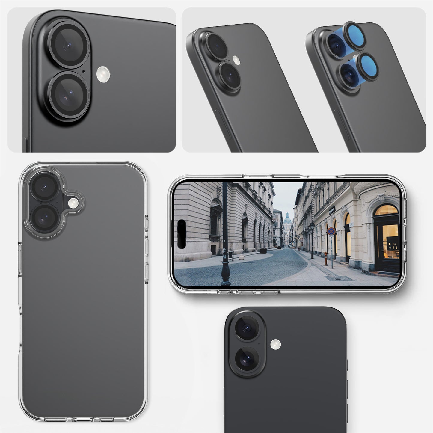 Lieferumfang Greenmnky Buddies Set für iPhone 16 Plus Kameraschutz ultramarin Reinigungstuch und Montage-Zubehör