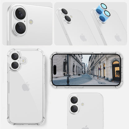 Ansicht der installierten Greenmnky Buddies Kameraschutzlinsen auf iPhone 17 in nebelblau