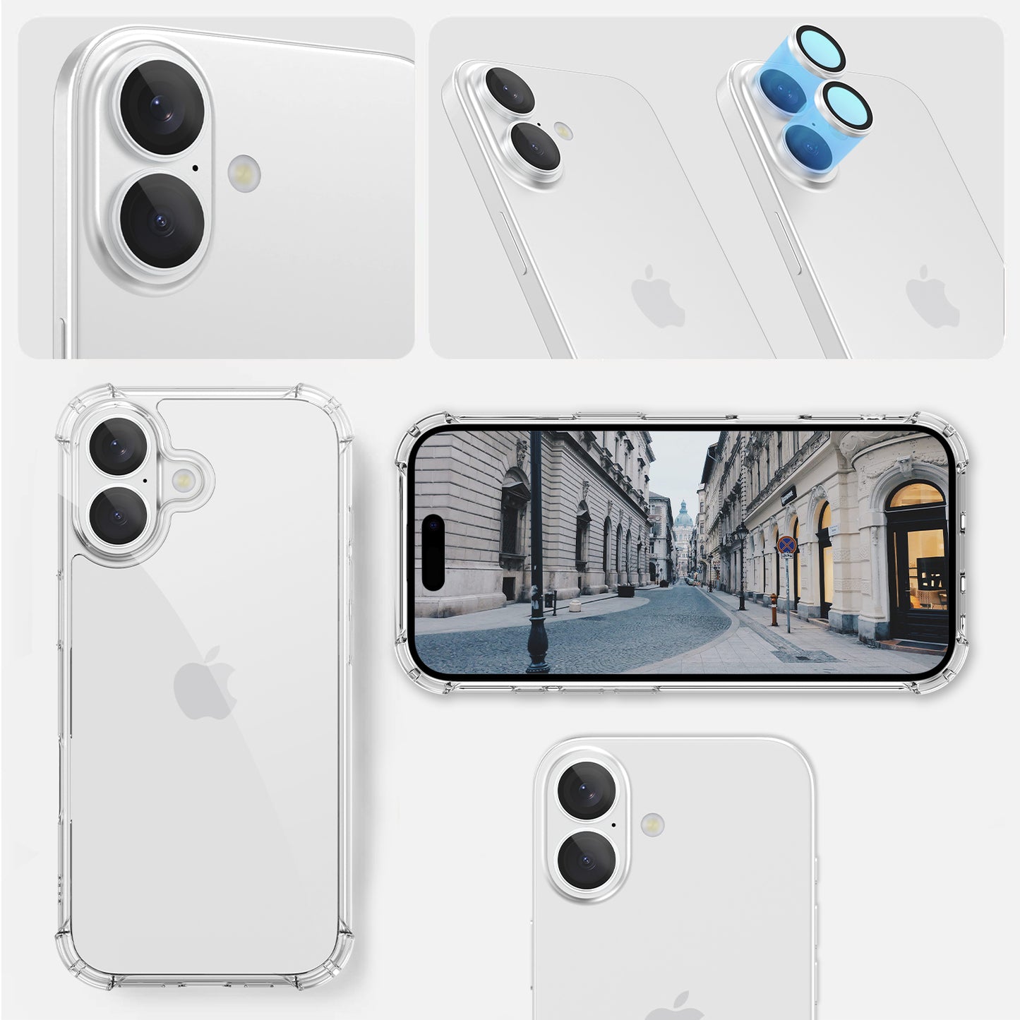 Ansicht der installierten Greenmnky Buddies Kameraschutzlinsen auf iPhone 17 in lavendel
