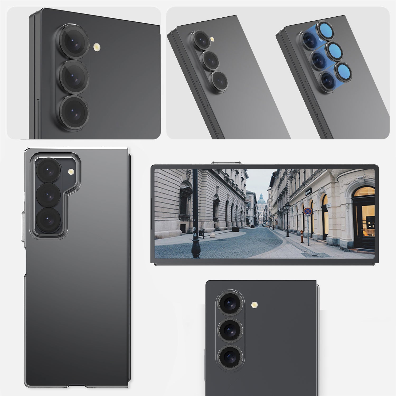 Ansicht der installierten Greenmnky Buddies Kameraschutzlinsen auf Galaxy Z Fold 6 in silber
