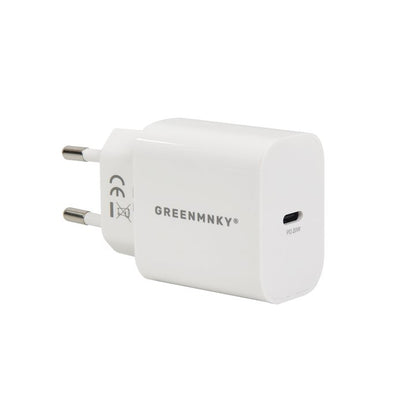 Weißes GREENMNKY USB C Steckerladegerät mit EU Stecker und USB C Anschluss