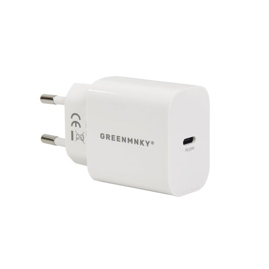 Weißes GREENMNKY USB C Steckerladegerät mit EU Stecker und USB C Anschluss