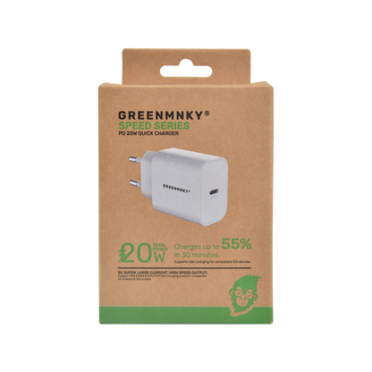GREENMNKY Speed Series Verpackung im Kraftpapier Look mit Abbildung des USB C Ladegeräts