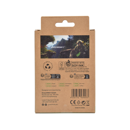 Rückseite der GREENMNKY Speed Series Verpackung mit Produktinfos und Symbolen