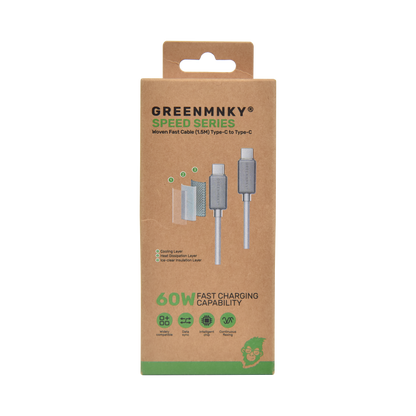 GREENMNKY Speed Series Verpackung im Kraftpapier Look mit Abbildung des USB C auf USB C Kabels