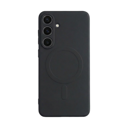Samsung Galaxy S24 mit schwarzer GREENMNKY Hülle, MagSafe Ring integriert, cleanes Design für sicheren Schutz