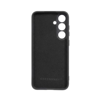 Innenseite der schwarzen Samsung Galaxy S24 Hülle von GREENMNKY mit weichem Innenfutter und Logo, schützt vor Mikrokratzern