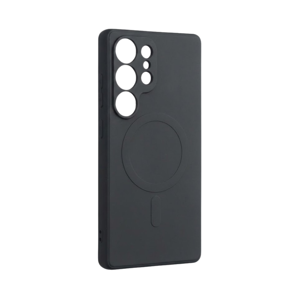 Schwarze Samsung Galaxy S25 Ultra Hülle von GREENMNKY mit MagSafe Ring, matte Oberfläche, Kameraschutz Ausschnitt