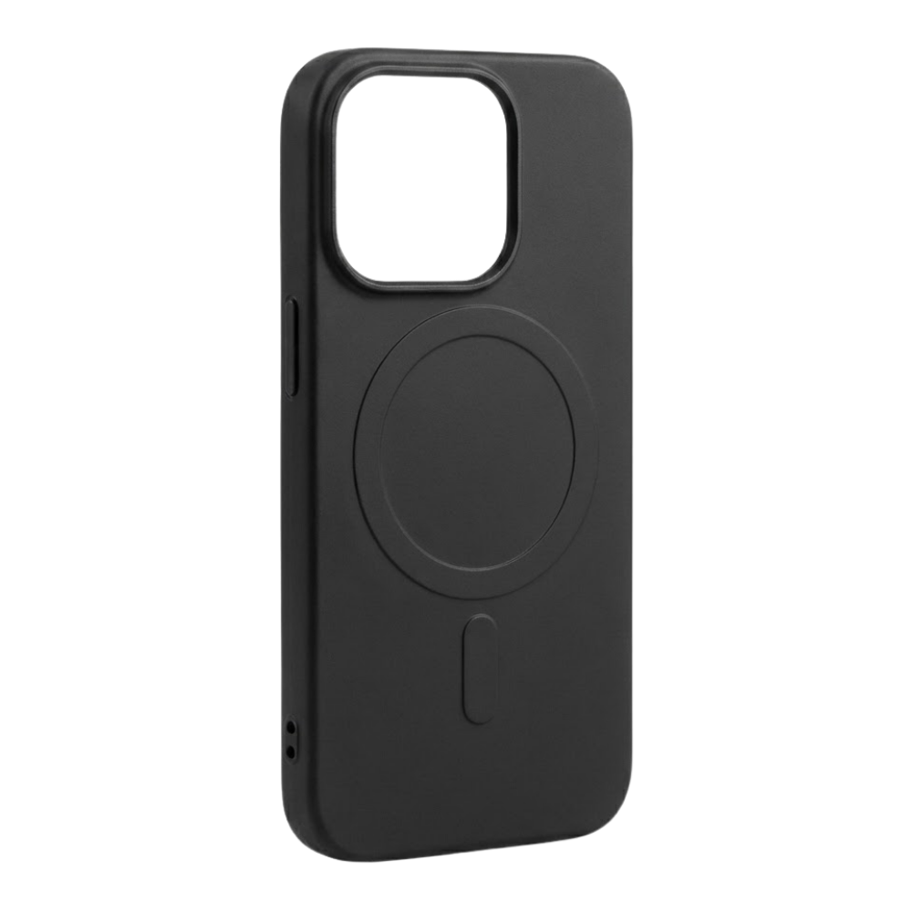 Schwarze iPhone 14 Pro Hülle von GREENMNKY mit MagSafe Ring, matte Oberfläche, Kameraschutz Ausschnitt