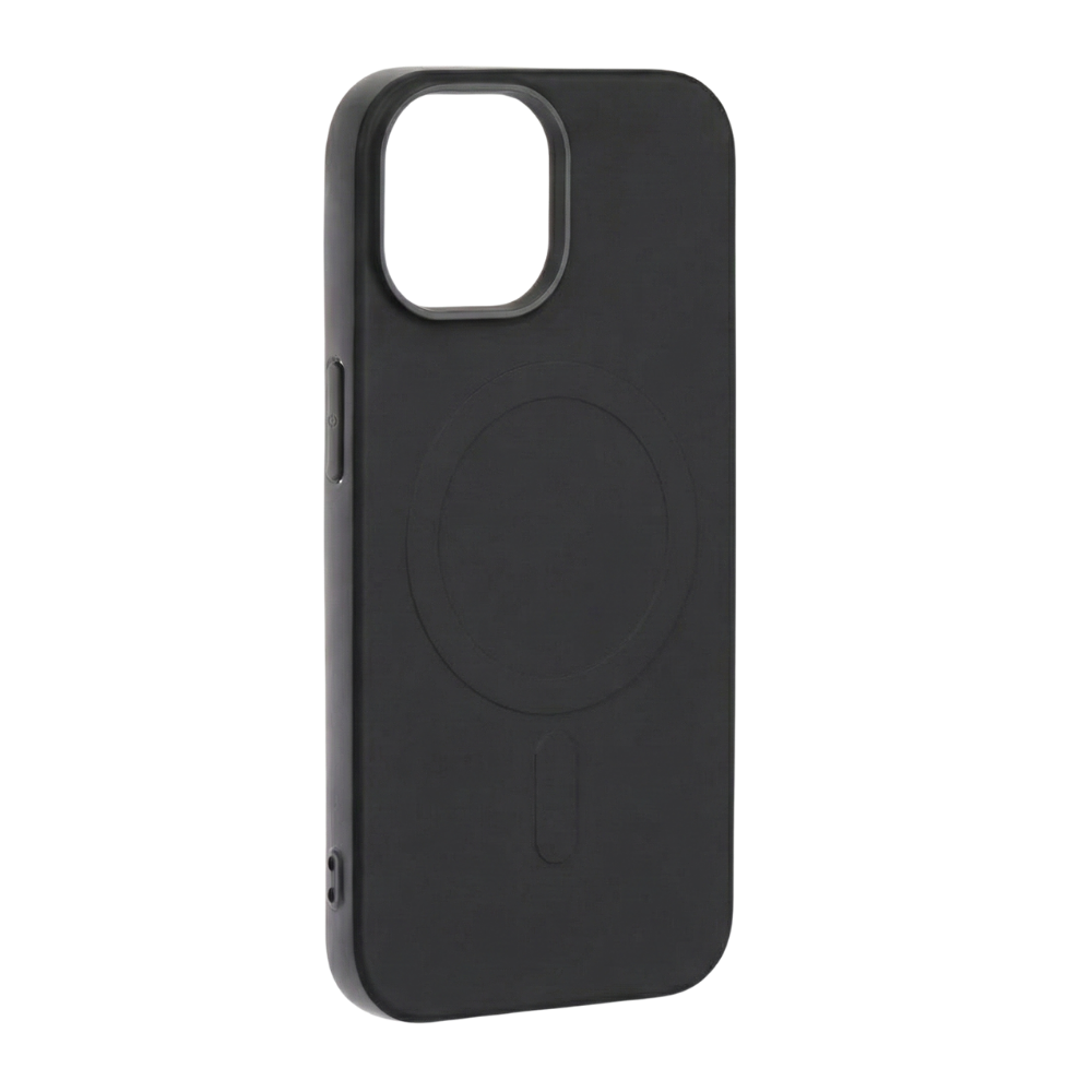 Schwarze iPhone 14 Hülle von GREENMNKY mit MagSafe Ring, matte Oberfläche, Kameraschutz Ausschnitt