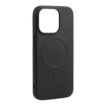 Schwarze iPhone 15 Pro Hülle von GREENMNKY mit MagSafe Ring, matte Oberfläche, Kameraschutz Ausschnitt