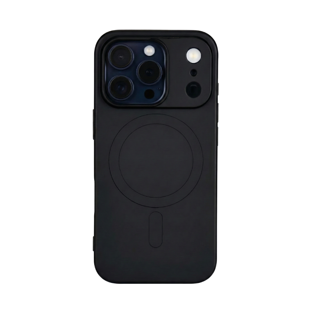 iPhone 17 Pro mit schwarzer GREENMNKY Hülle, MagSafe Ring integriert, cleanes Design für sicheren Schutz