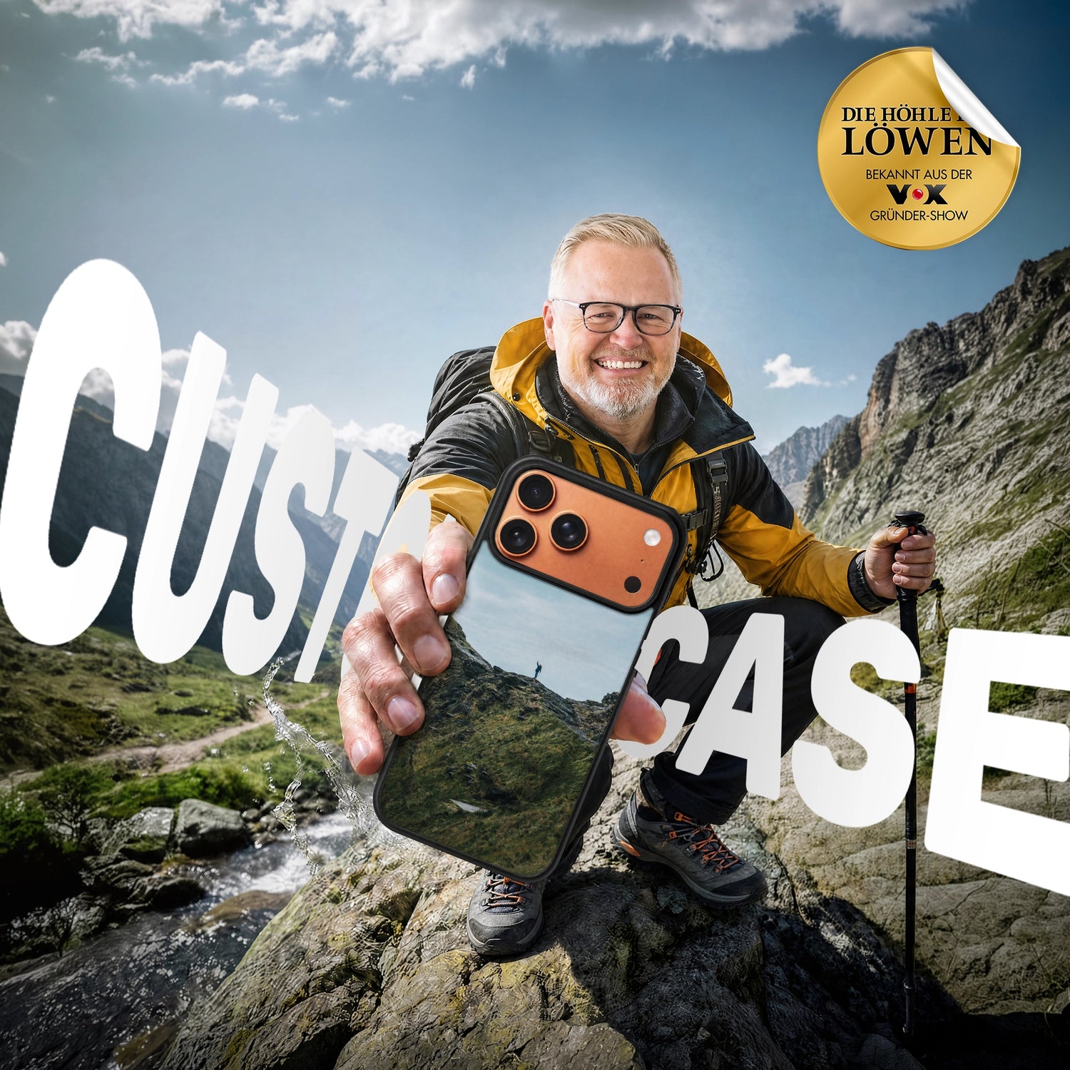 GREENMNKY Custom Case mit Bergmotiv, präsentiert beim Wandern und bekannt aus Die Höhle der Löwen