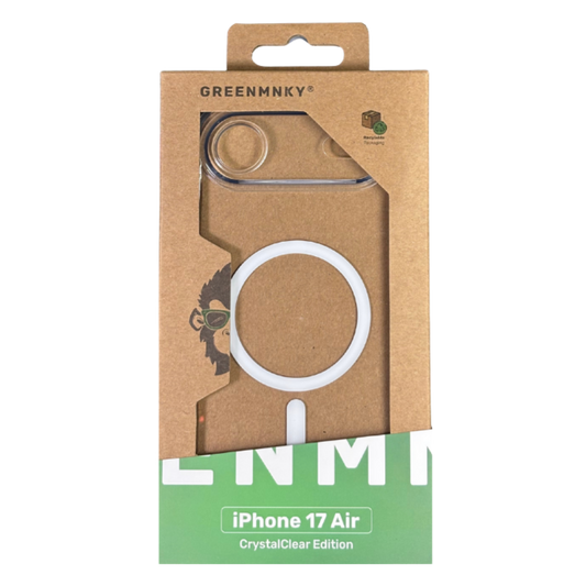 GREENMNKY iPhone 17 Air Hülle CrystalClear Edition in nachhaltiger Verpackung, transparente MagSafe Hülle sichtbar