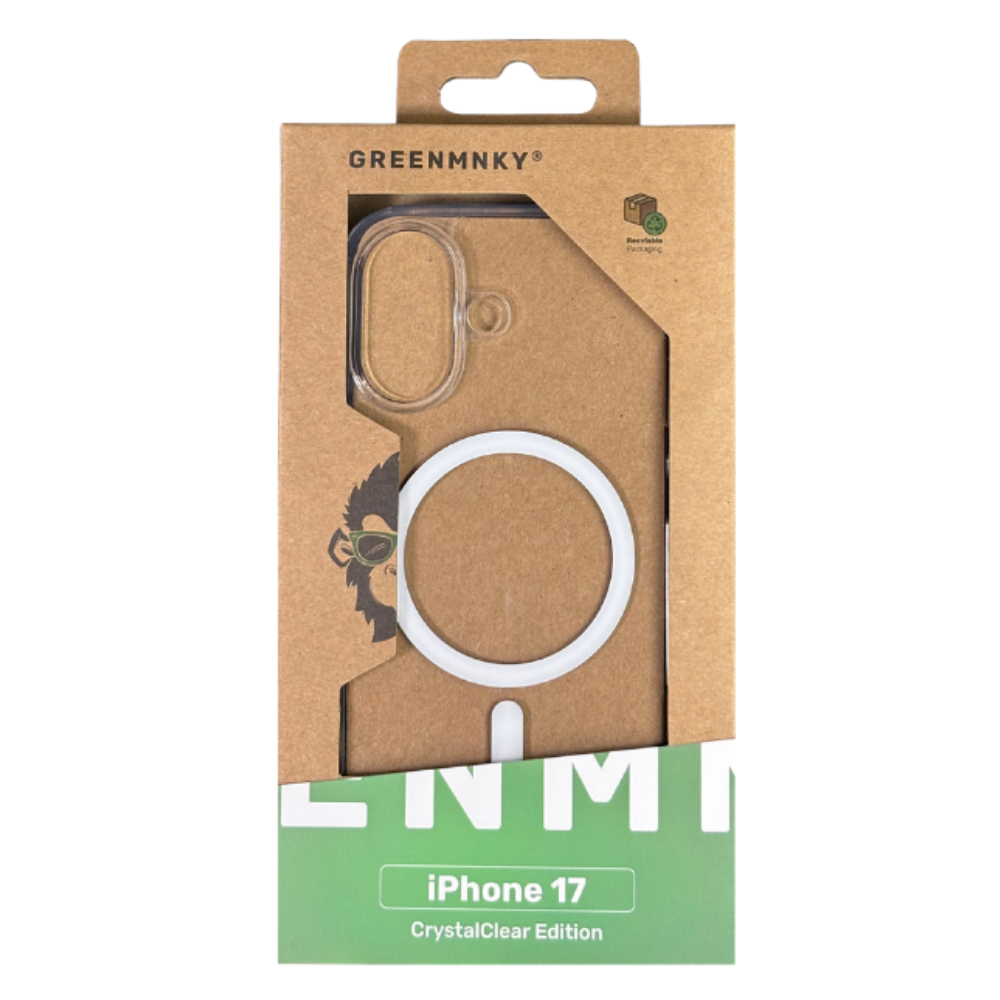 GREENMNKY iPhone 17 Hülle Clear Edition in nachhaltiger Verpackung, transparente MagSafe Hülle