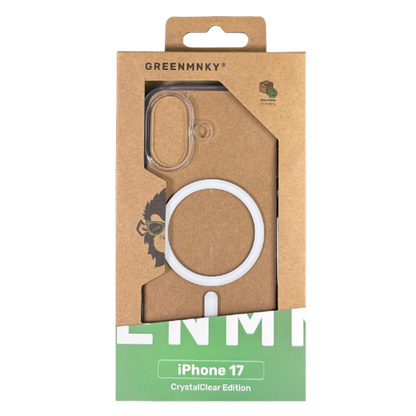GREENMNKY iPhone 17 Hülle Clear Edition in nachhaltiger Verpackung, transparente MagSafe Hülle
