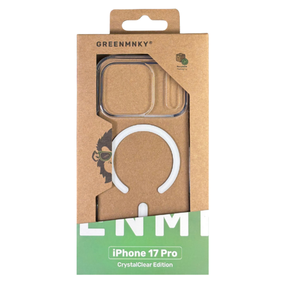 GREENMNKY iPhone 17 Pro Hülle CrystalClear Edition in nachhaltiger Verpackung, transparente MagSafe Hülle sichtbar