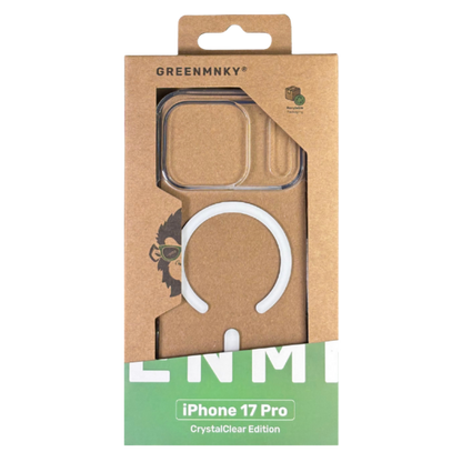 GREENMNKY iPhone 17 Pro Hülle CrystalClear Edition in nachhaltiger Verpackung, transparente MagSafe Hülle sichtbar