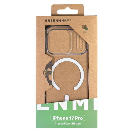 GREENMNKY iPhone 17 Pro Hülle CrystalClear Edition in nachhaltiger Verpackung, transparente MagSafe Hülle sichtbar
