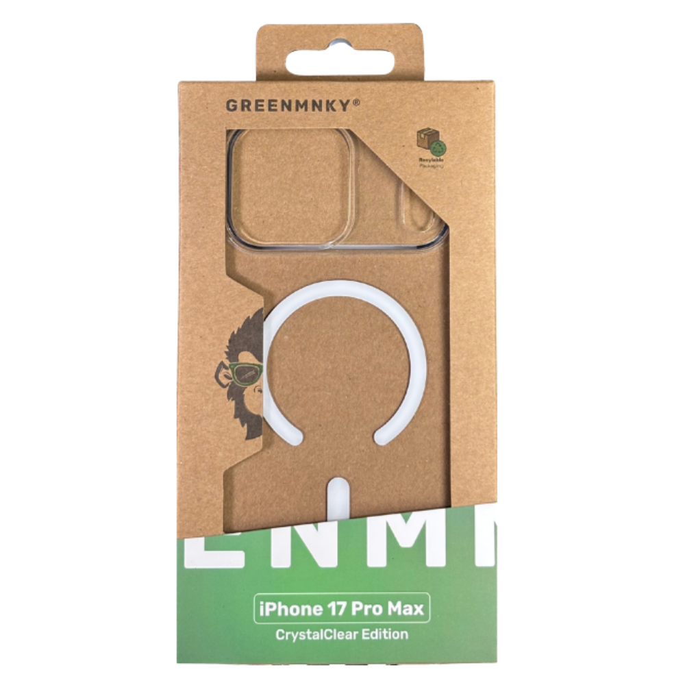 GREENMNKY iPhone 17 Pro Max Hülle CrystalClear Edition in nachhaltiger Verpackung, transparente MagSafe Hülle sichtbar