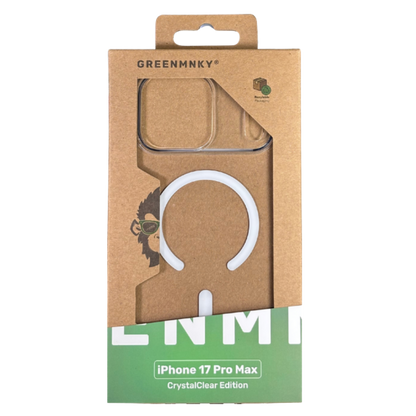 GREENMNKY iPhone 17 Pro Max Hülle CrystalClear Edition in nachhaltiger Verpackung, transparente MagSafe Hülle sichtbar