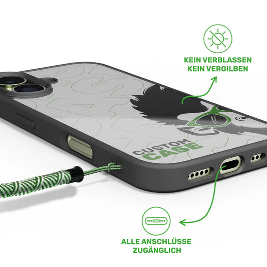 Seitenansicht Personalisierte Handyhülle für iPhone 14 Handyhülle: Passgenaue Aussparungen für Anschlüsse und vergilbungsfreies Material